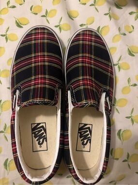 Vans Classic Slip-On Plaid Check Navy VN000EACBX9 Unisex Men 6 Women 7.5 EUC
